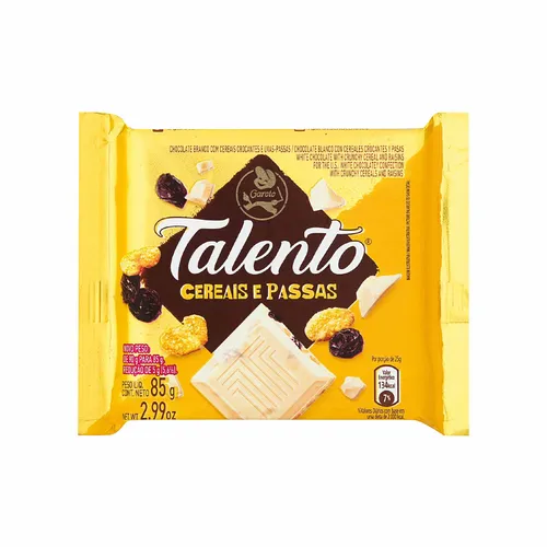 Chocolate Talento Cereais e Passas 85g